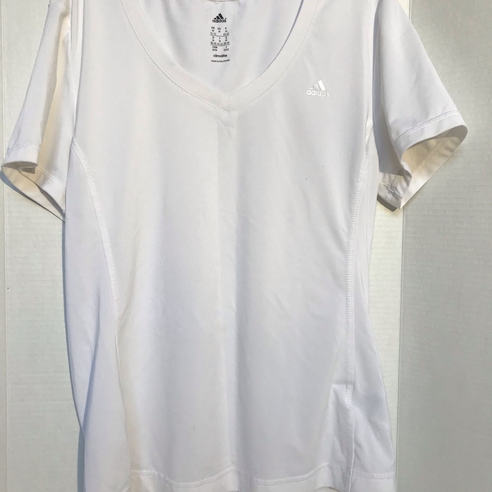 Adidas White V-Neck Performance Tee- Size M- Woman's